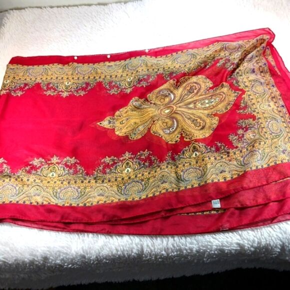 Luxurious Red and Gold Sheer Scarf Wrap - Picture 7 of 8